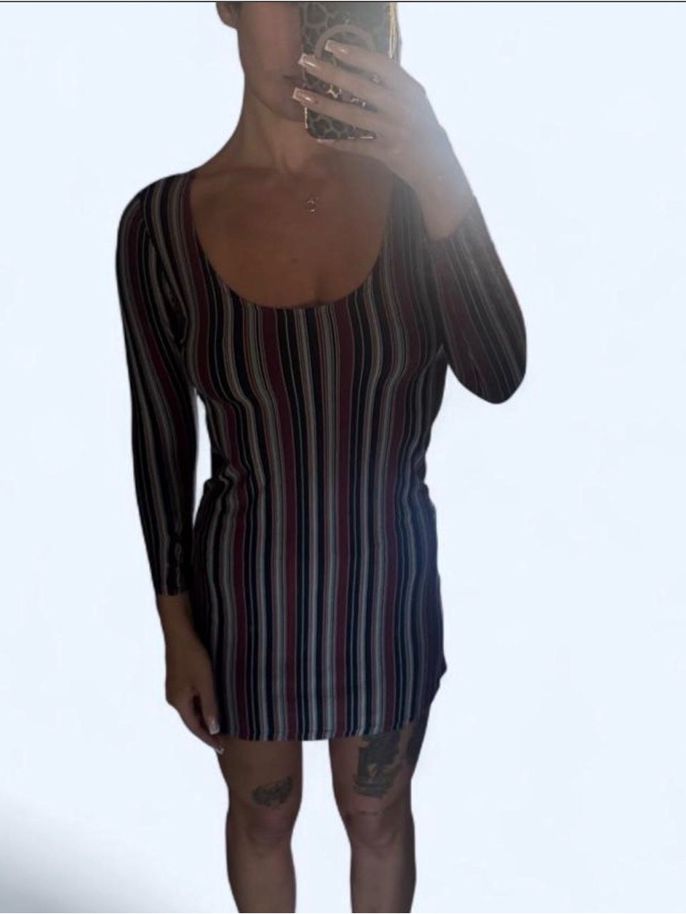 RVCA Multicolor Vertical Stripe Scoop Neck Long Sleeve Mini Dress